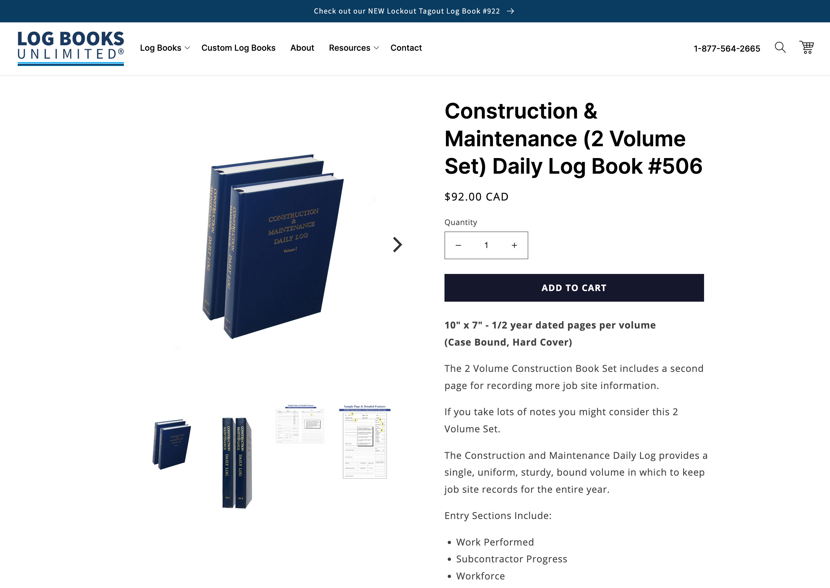 Screenshot of Log books' product page